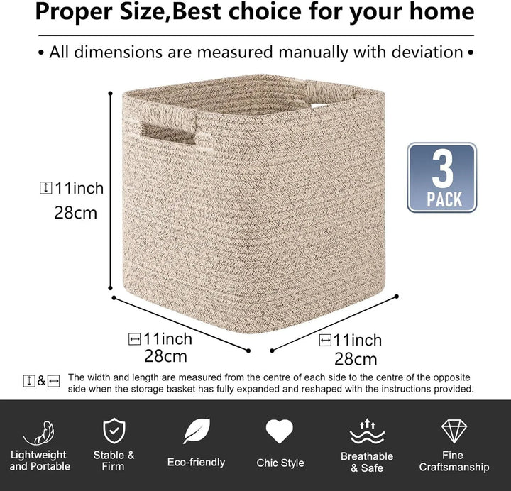 11" Small Cube Rope Basket 3 Pack - Oiahomy