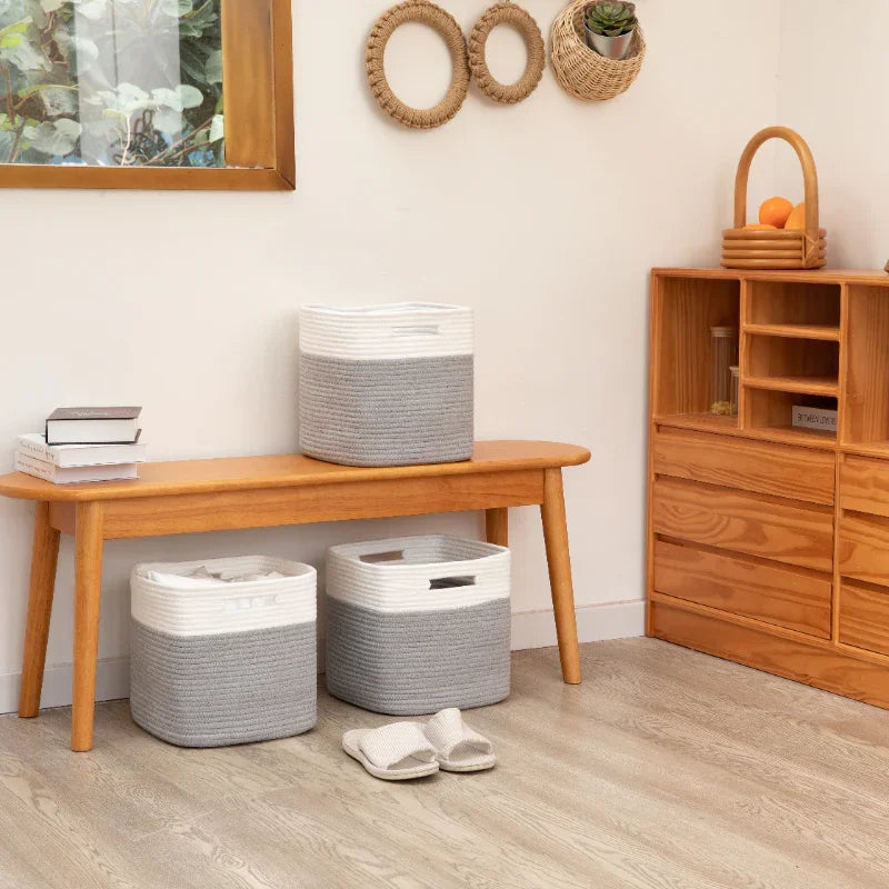 11" Cube Rope Basket 3 Pack - Oiahomy