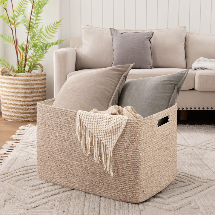 OIAHOMY Extra Large 110L Blanket Basket With Handle - Oiahomy