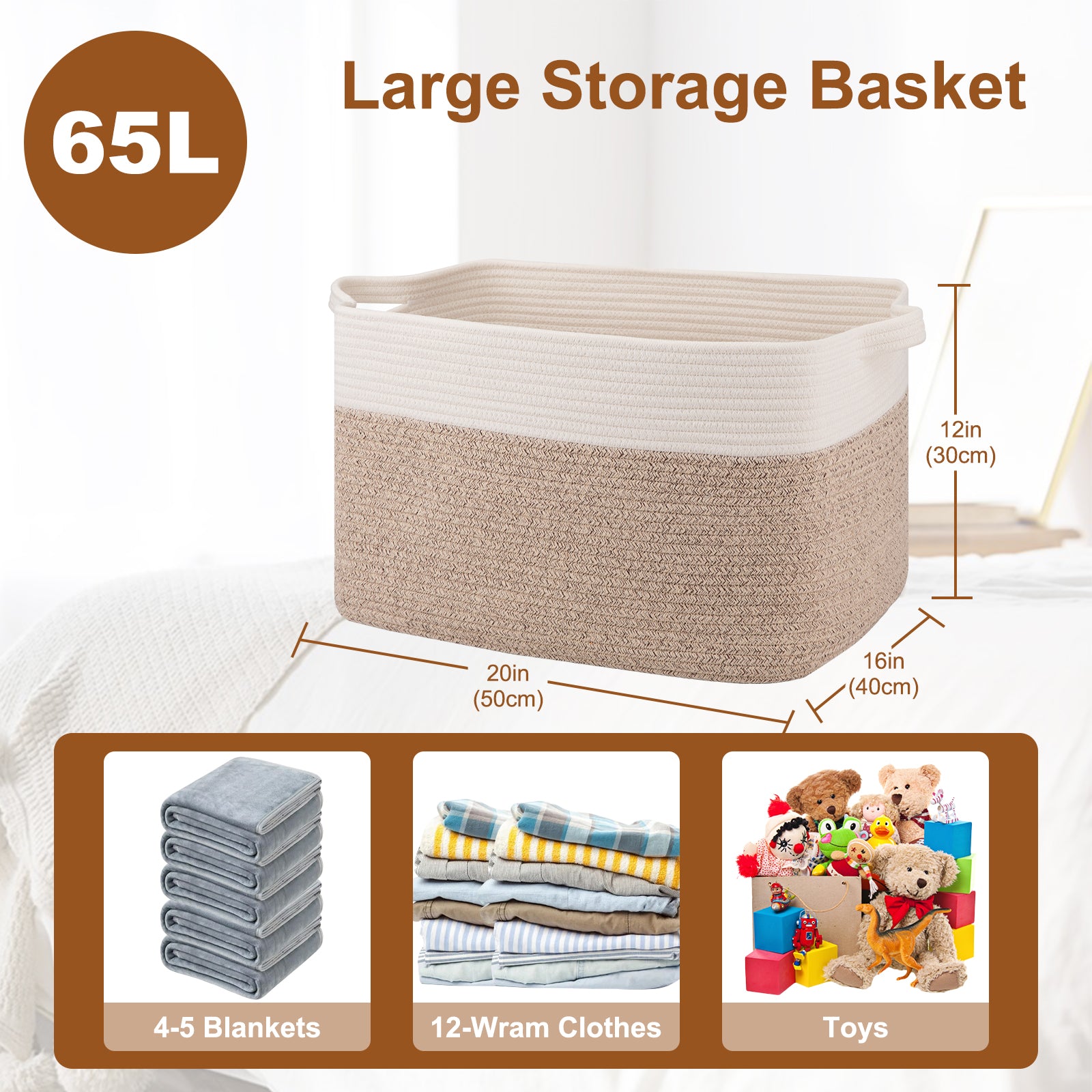 20”x16”x12” Cotton Rope Decorative Storage Basket - Oiahomy