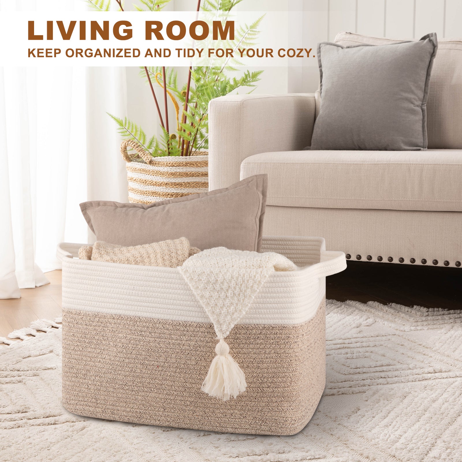 20”x16”x12” Cotton Rope Decorative Storage Basket - Oiahomy