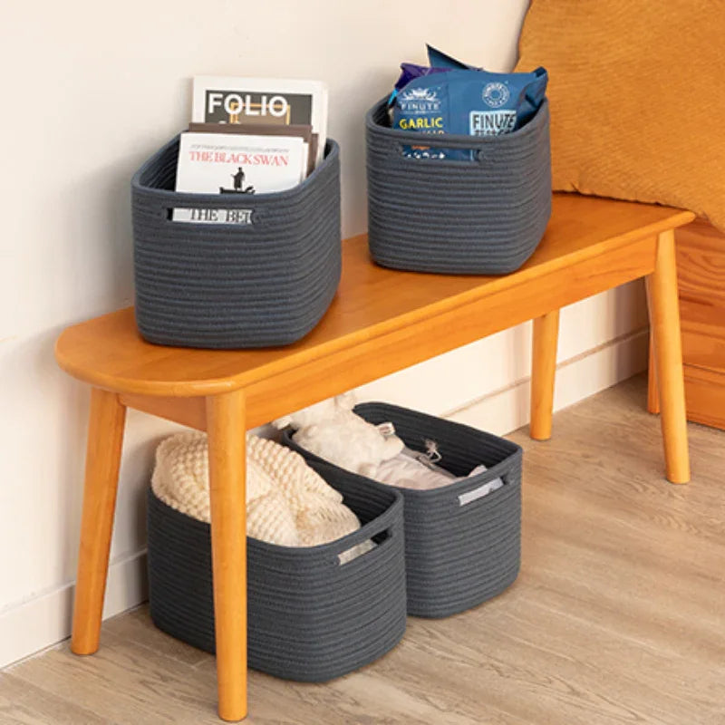 13"x7.8"x9" Casual Woven Cotton Rope Basket 4 Pack - Oiahomy