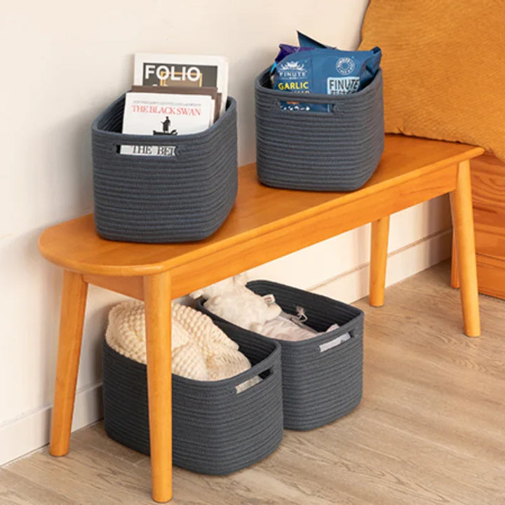 13"x7.8"x9" Casual Woven Cotton Rope Basket 4 Pack - Oiahomy