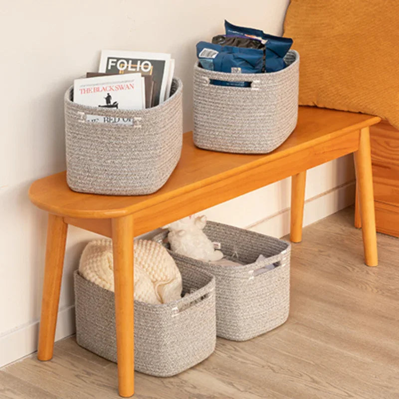 13"x7.8"x9" Casual Woven Cotton Rope Basket 4 Pack - Oiahomy