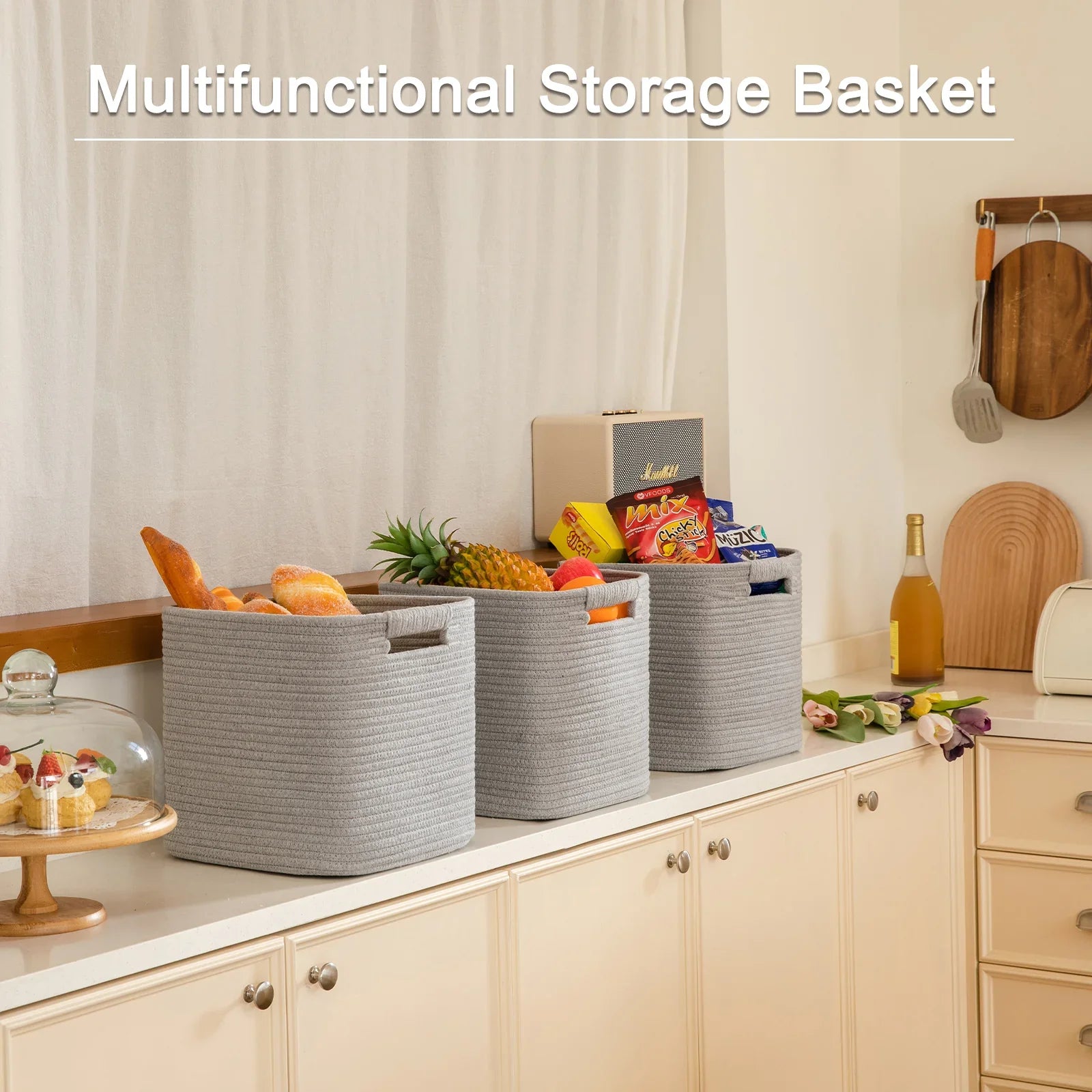 11" Small Cube Rope Basket 3 Pack - Oiahomy