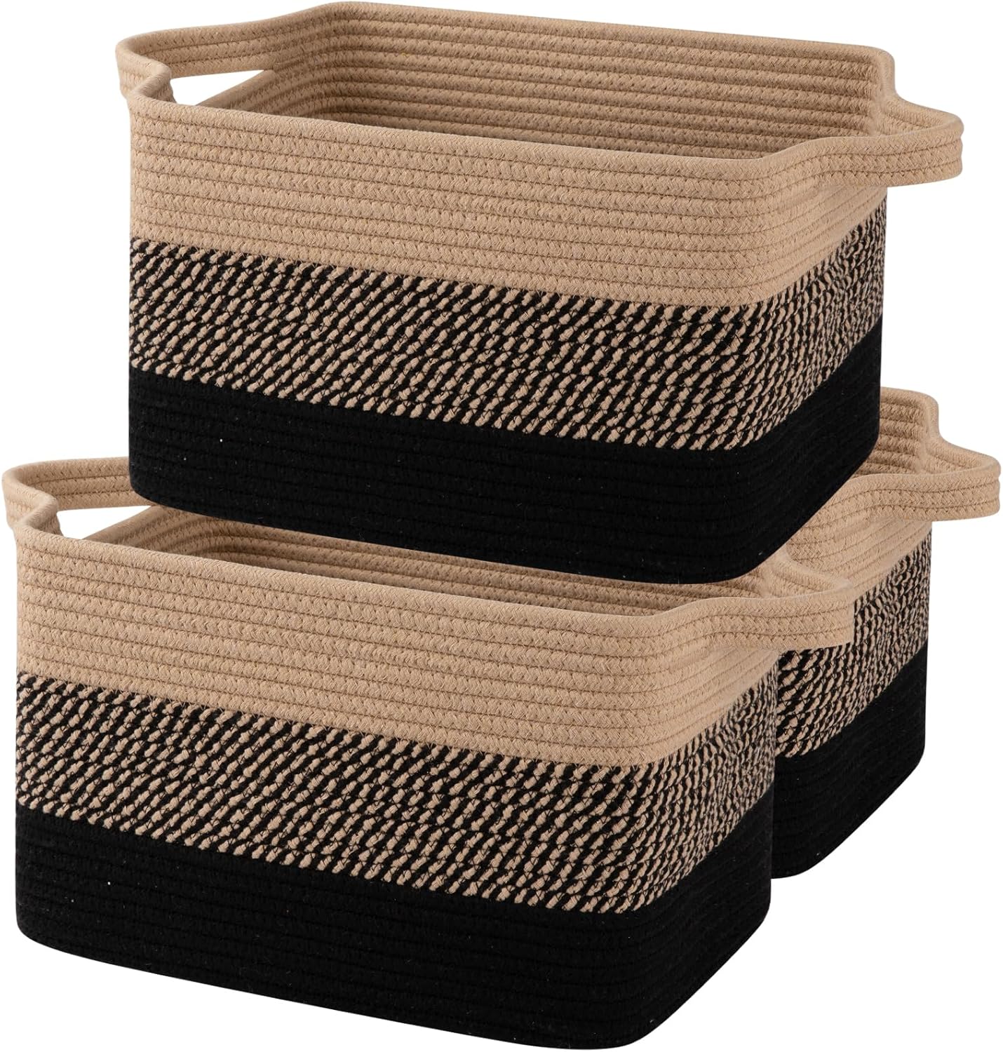 13"x9.9"x8.7" 3 Pack Cotton Rope Storage Basket Oiahomy Bins For Shelves