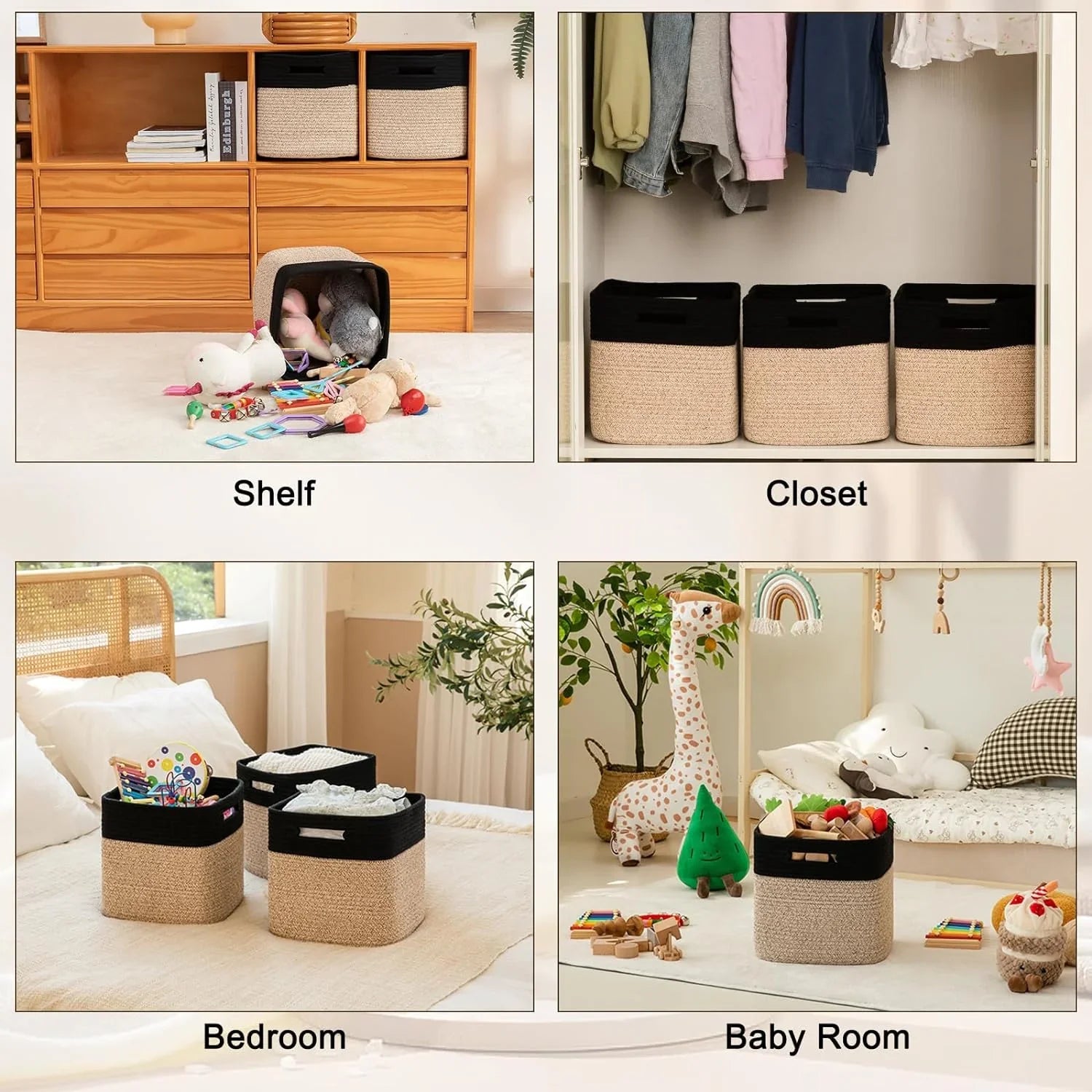 11" Cube Rope Basket 3 Pack - Oiahomy