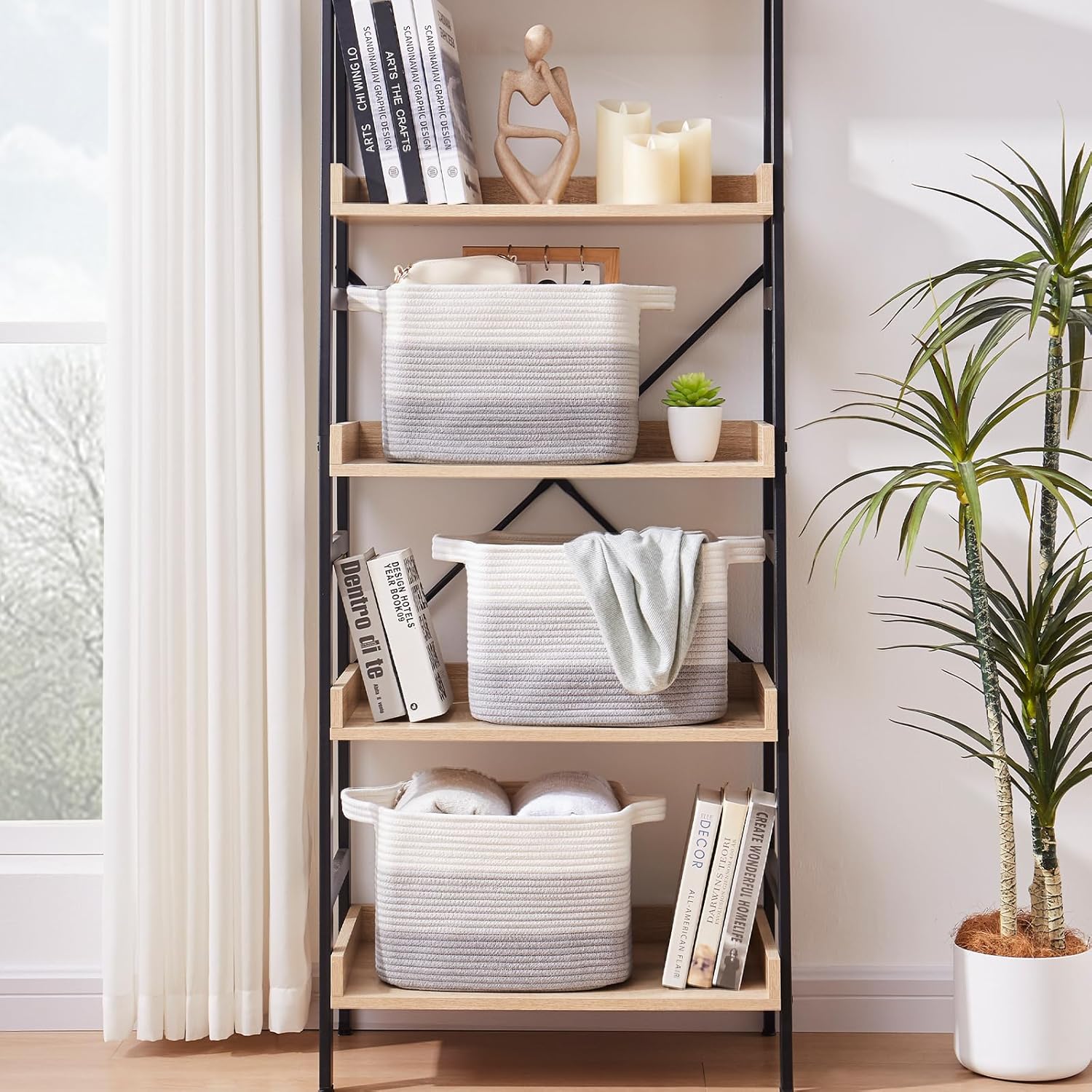 13"x9.9"x8.7" 3 Pack Cotton Rope Storage Basket Oiahomy Bins For Shelves