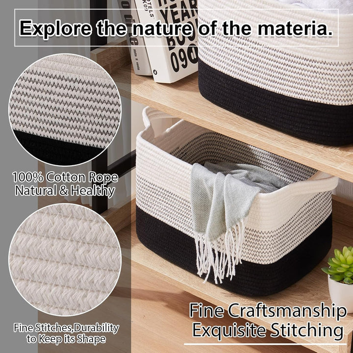 13"x9.9"x8.7" 3 Pack Cotton Rope Storage Basket Oiahomy Bins For Shelves