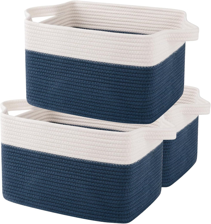 13"x9.9"x8.7" 3 Pack Cotton Rope Storage Basket Oiahomy Bins For Shelves