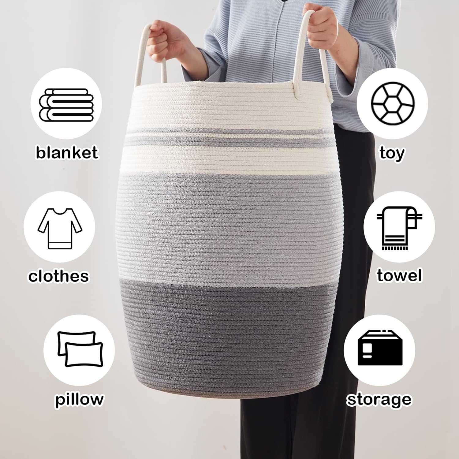 OIAHOMY Large Woven Basket For Blankets - Oiahomy