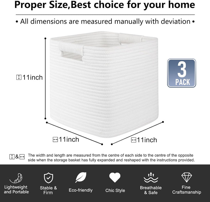 OIAHOMY 3-Pack Square Storage Baskets for Shelves - Oiahomy