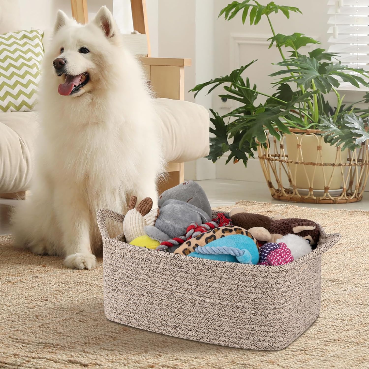 OIAHOMY Pet Toy Organizer Woven Storage Basket - Oiahomy