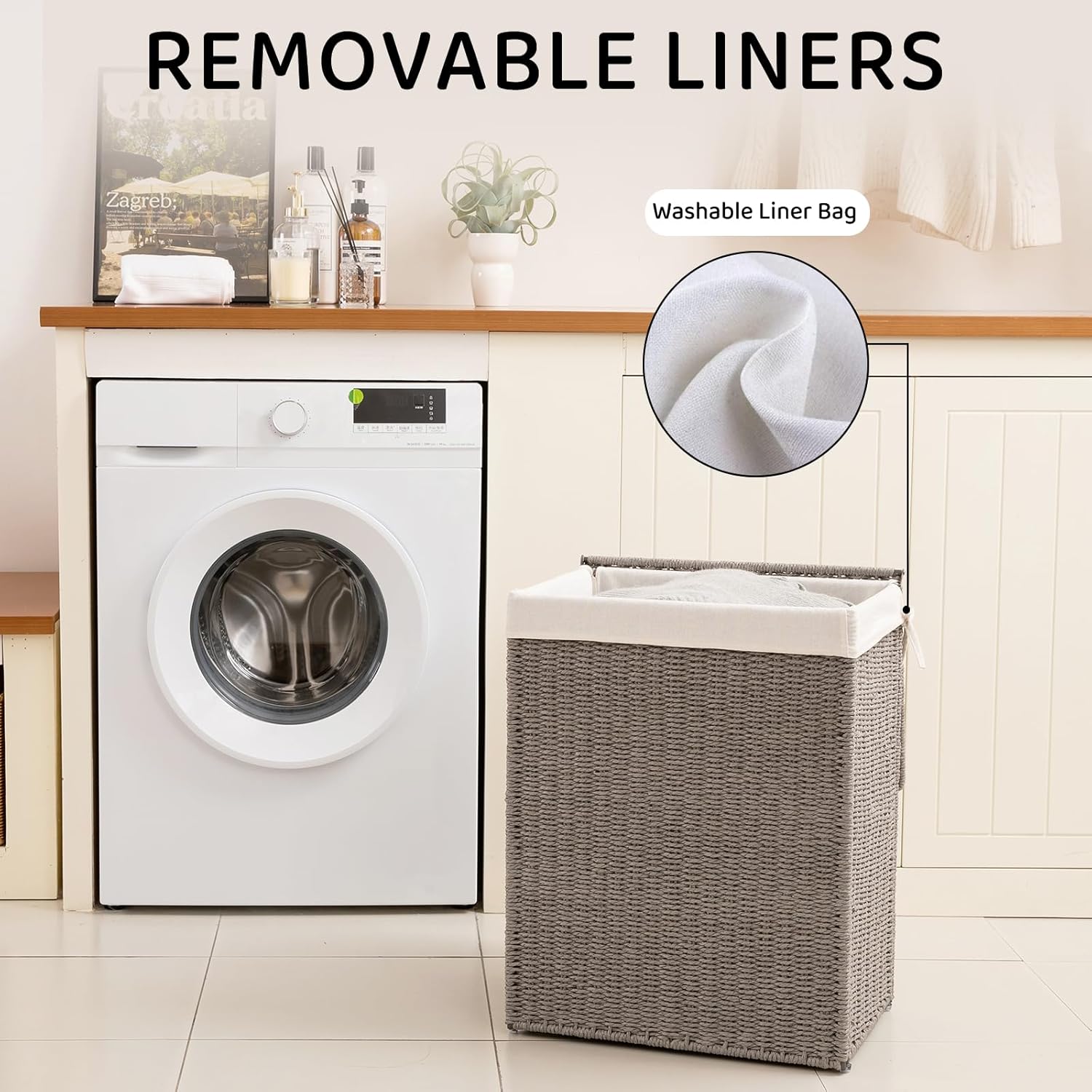 OIAHOMY Foldable Woven Paper Rope Basket Wicker Hamper - Oiahomy