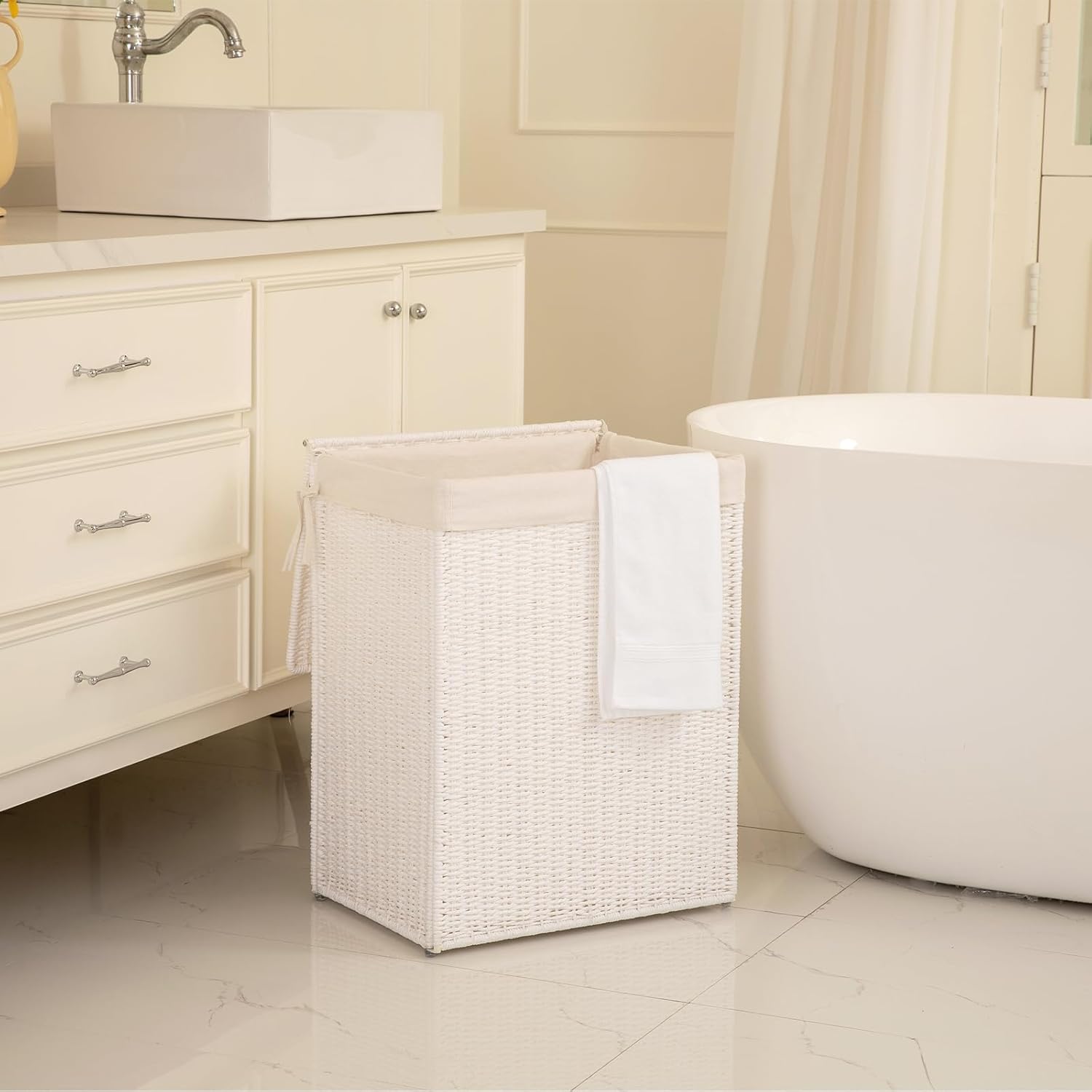 OIAHOMY Foldable Woven Paper Rope Basket Wicker Hamper - Oiahomy