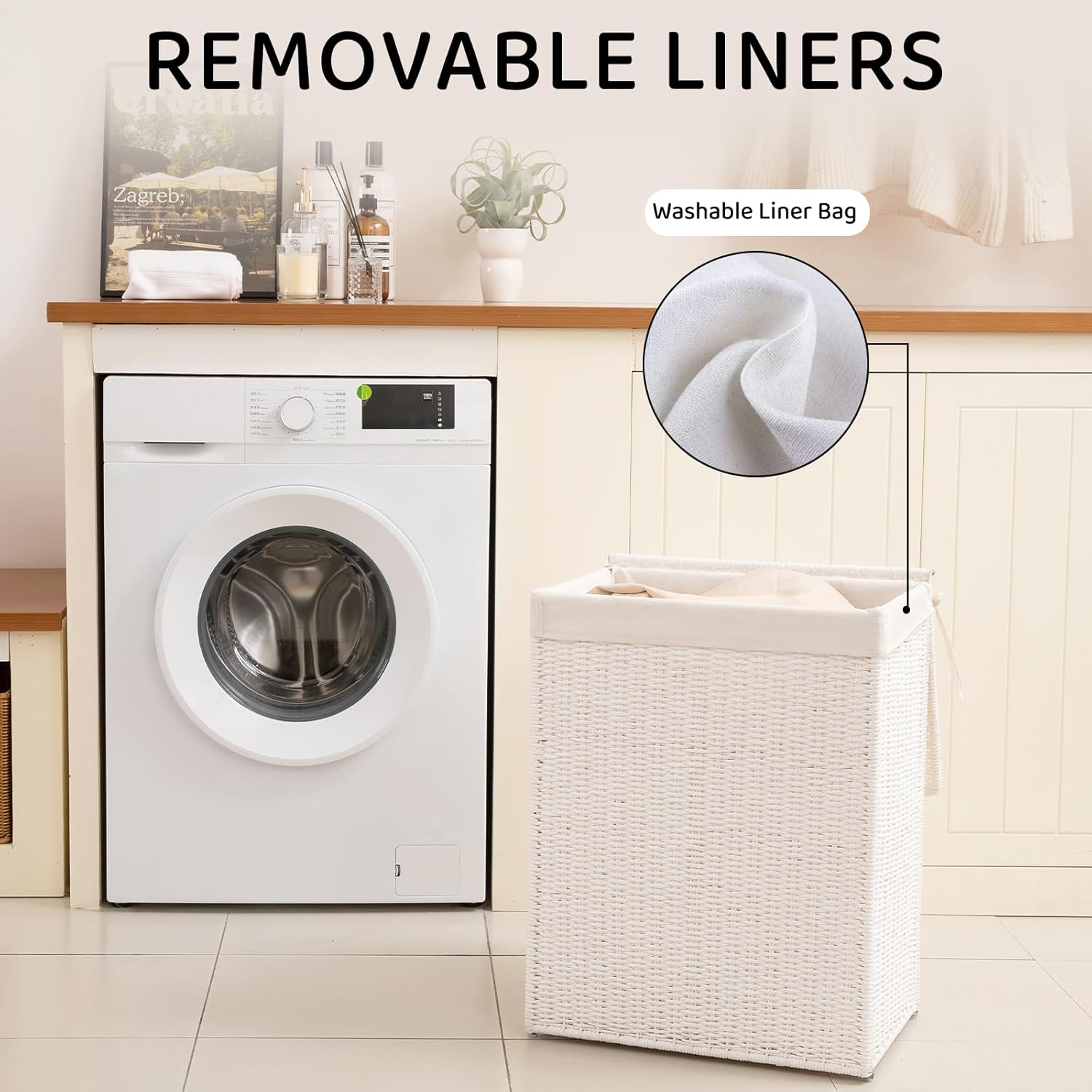 OIAHOMY Foldable Woven Paper Rope Basket Wicker Hamper - Oiahomy