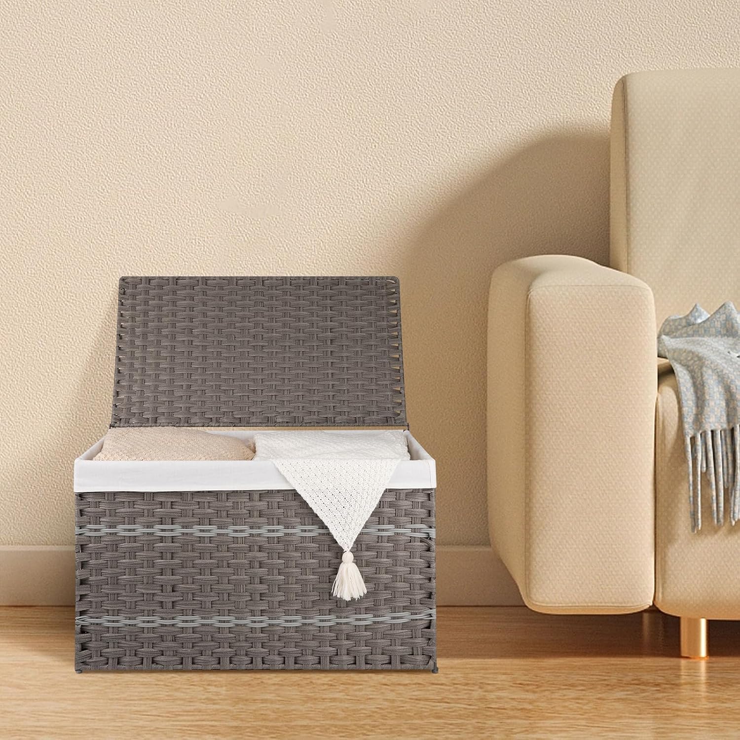 OIAHOMY Waterproof Synthetic Wicker Hamper With Lid - Oiahomy