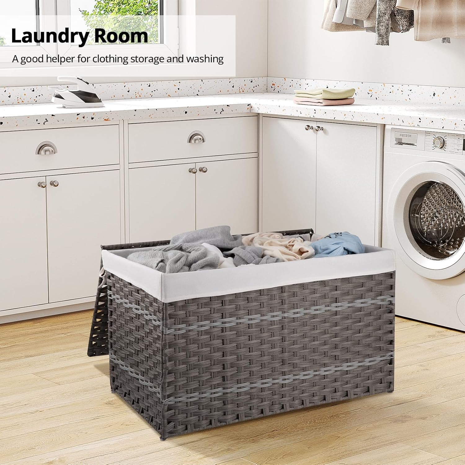 OIAHOMY Waterproof Synthetic Wicker Hamper With Lid - Oiahomy