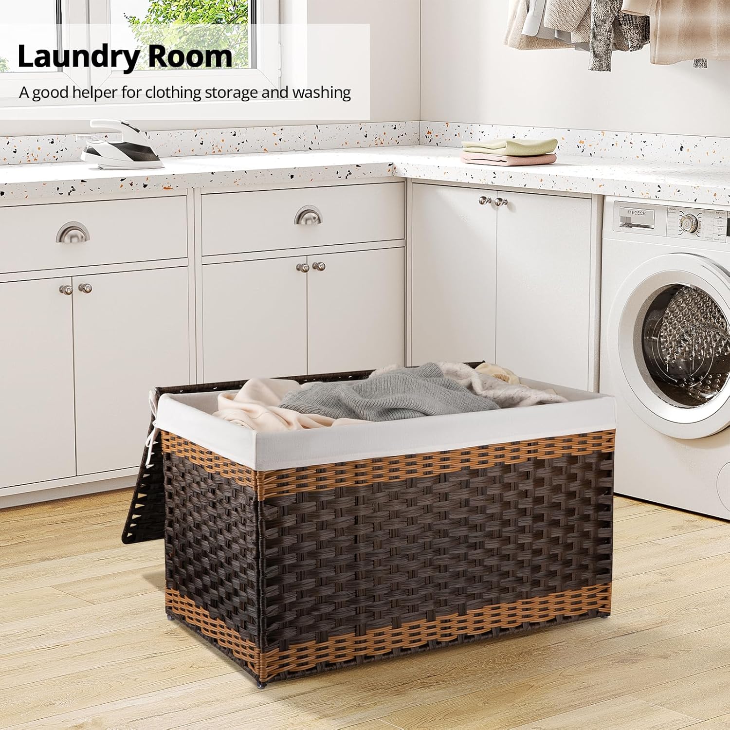 OIAHOMY Waterproof Synthetic Wicker Hamper With Lid - Oiahomy