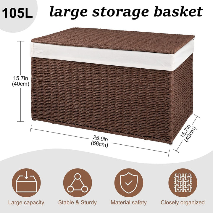 OIAHOMY 105L Blanket Basket with Removable Separated Liner Bag - Oiahomy