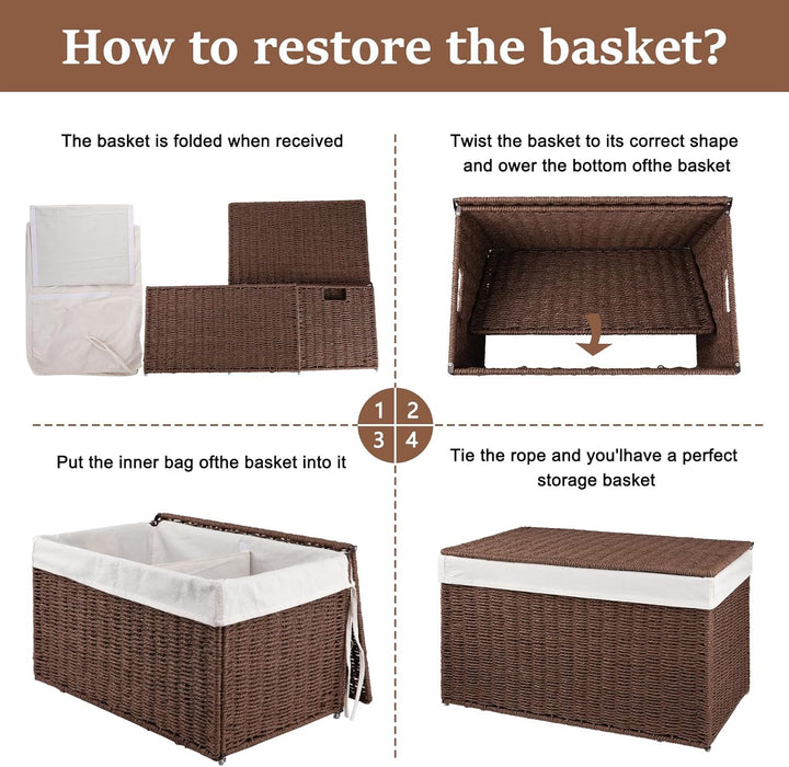 OIAHOMY 105L Blanket Basket with Removable Separated Liner Bag - Oiahomy