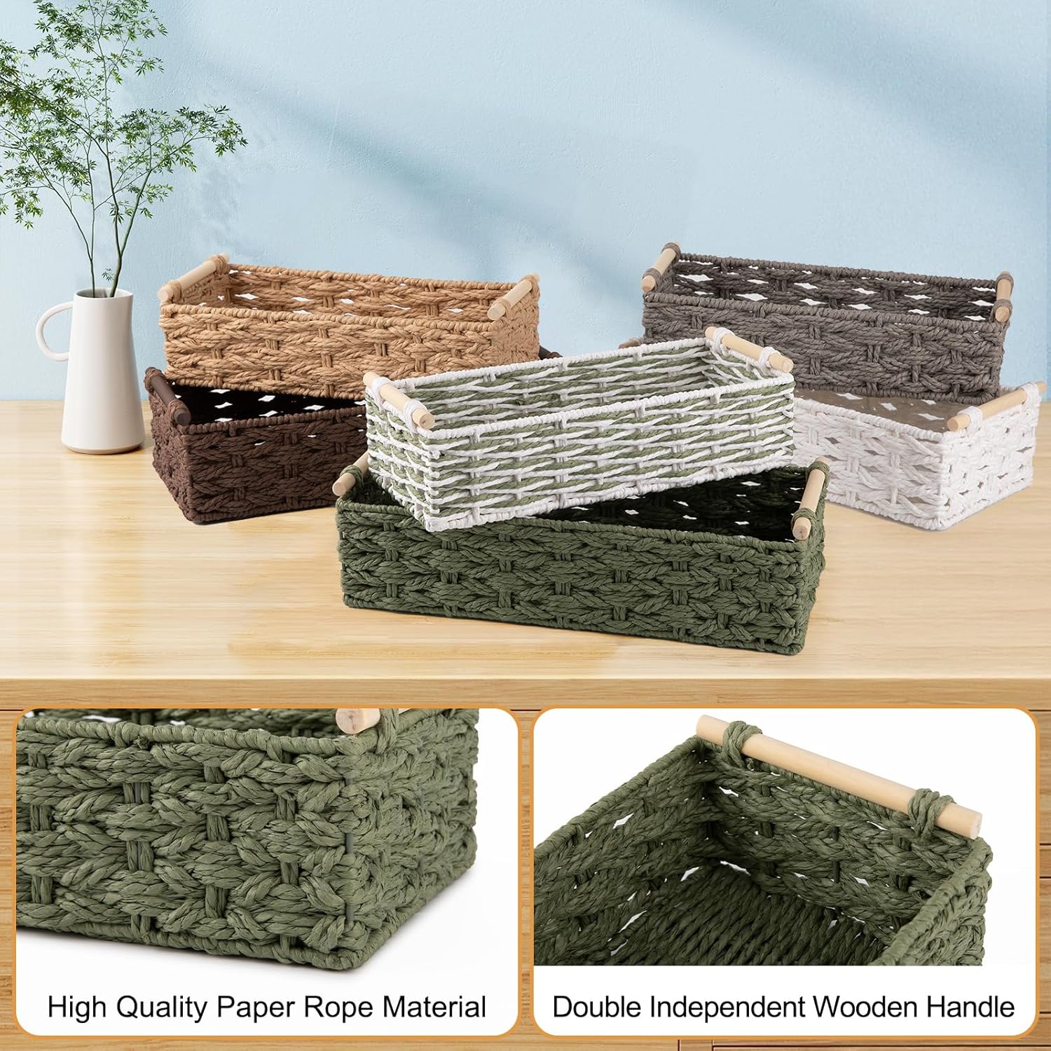 OIAHOMY 2 Pack Wicker Bin Home Organizer Storage Basket - Oiahomy