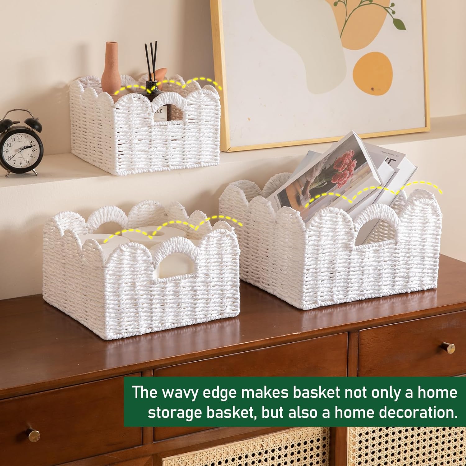 OIAHOMY 3 Packs Home Decorative Bookshelf Organization Cosmetic Storage Basket - Oiahomy