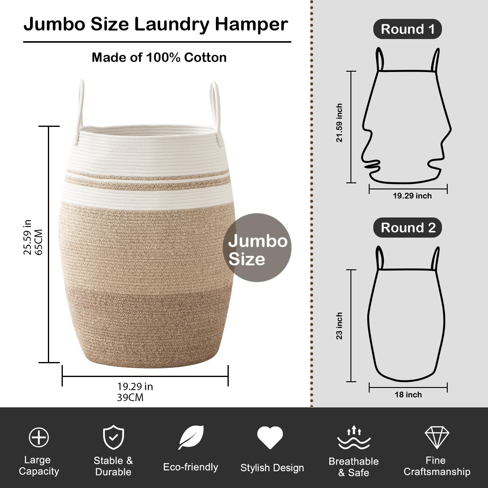 25.6" Height Laundry Basket Hamper - Oiahomy