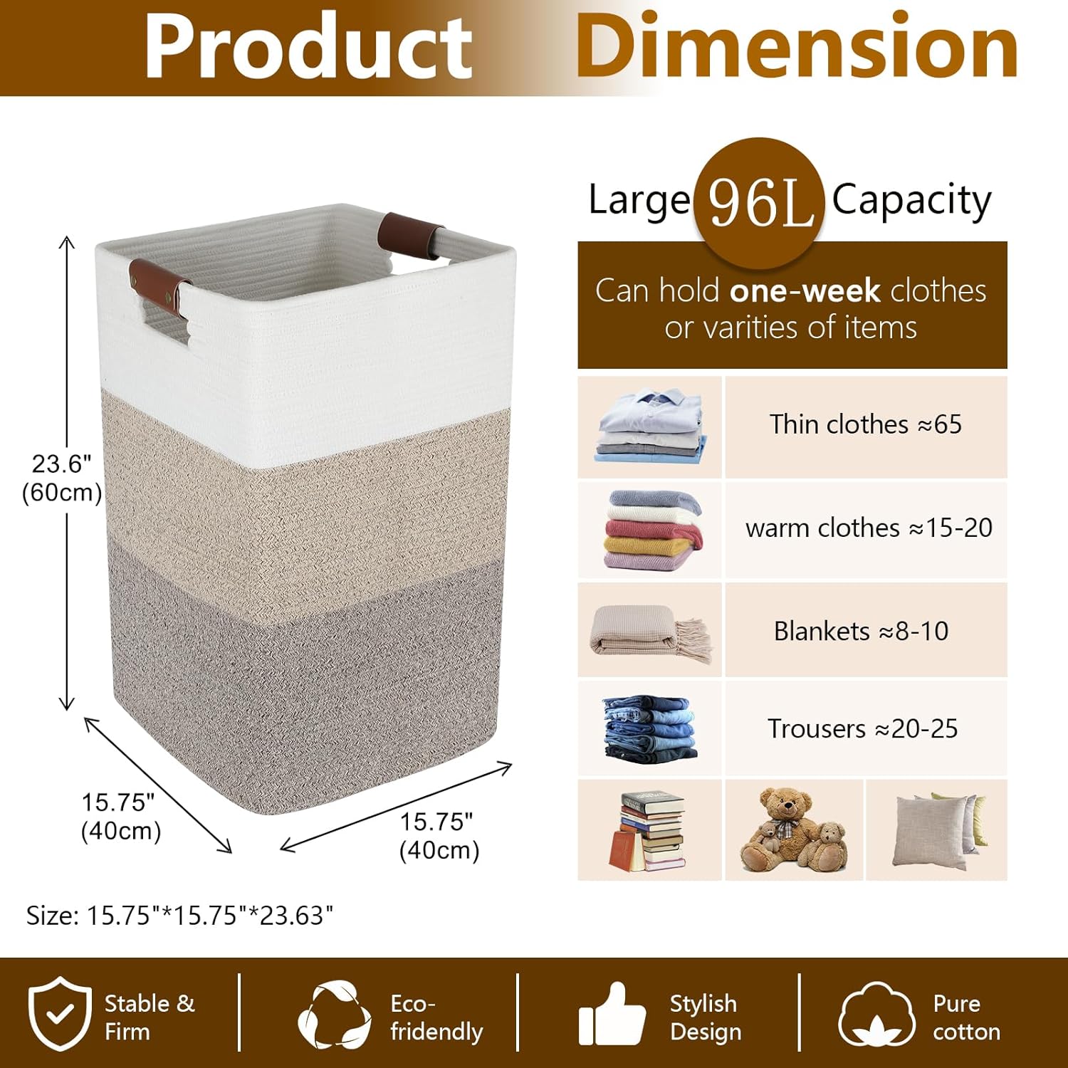 15.75"x 15.75"x 23.63" Storage Basket Hamper