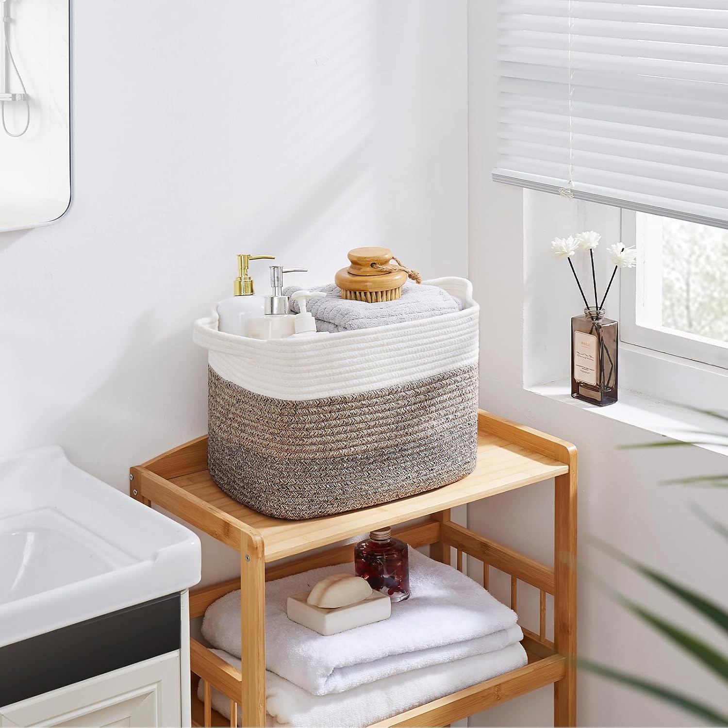 13"x9.9"x8.7" 3 Pack Cotton Rope Storage Basket Oiahomy Bins For Shelves