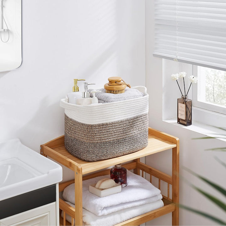 13"x9.9"x8.7" 3 Pack Cotton Rope Storage Basket Oiahomy Bins For Shelves