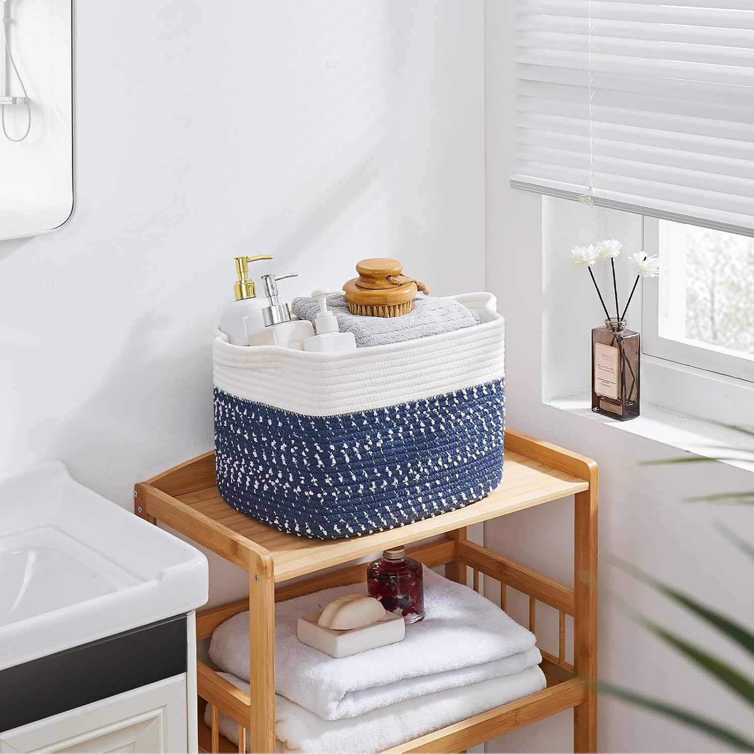 13"x9.9"x8.7" 3 Pack Cotton Rope Storage Basket Oiahomy Bins For Shelves