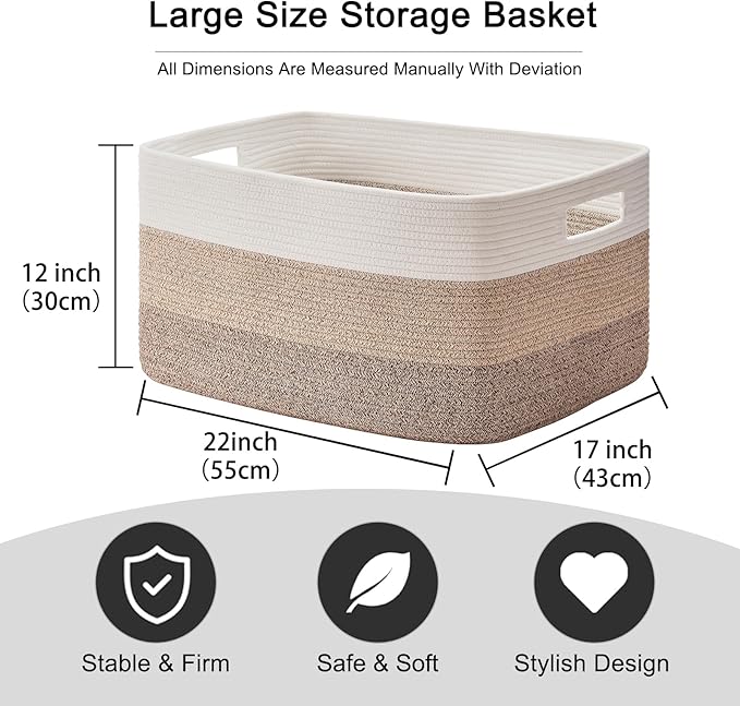 22”x17”x12” Rectangular  Large Storage Basket With Handle