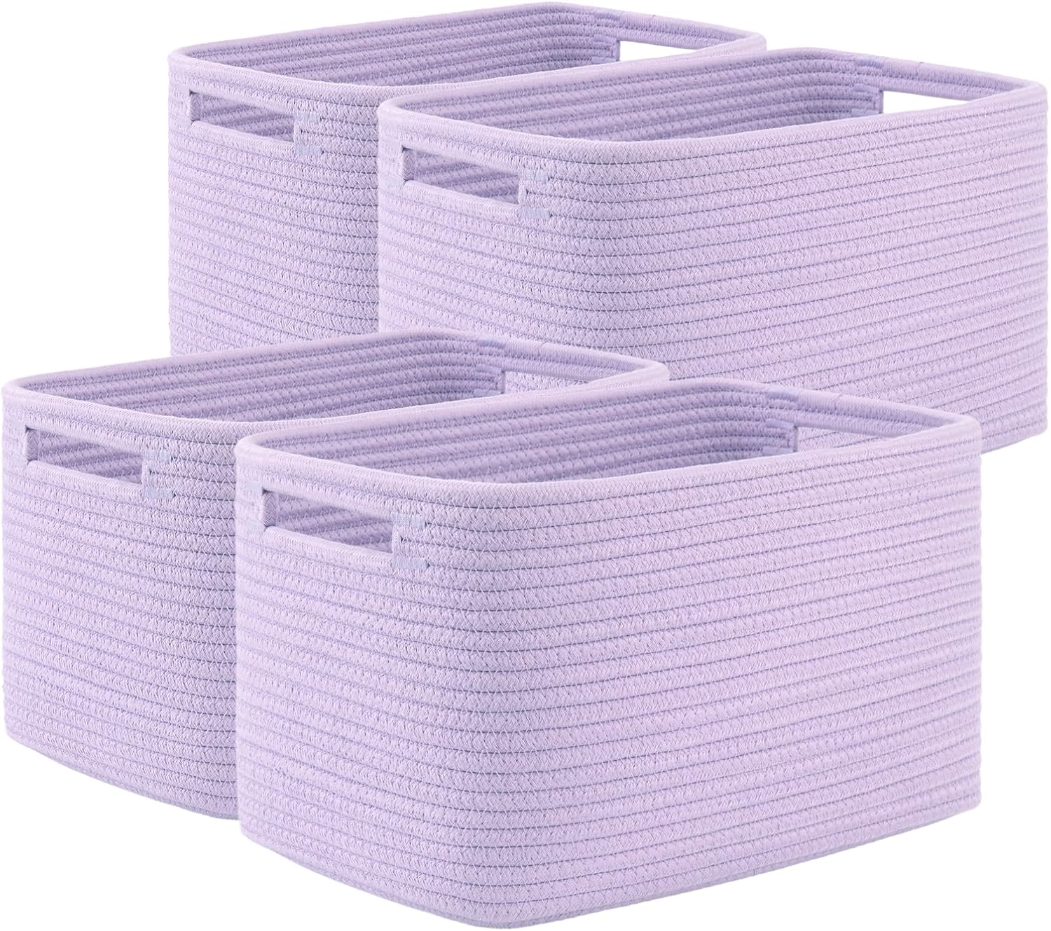 OIAHOMY 4 Pack Storage Baskets for Organizing, Cube Storage Bins for Shelves, Rectangle Storage Baskets With Handles, Woven Baskets for Storage, 12.7''Lx9''Wx7.8''H, Purple