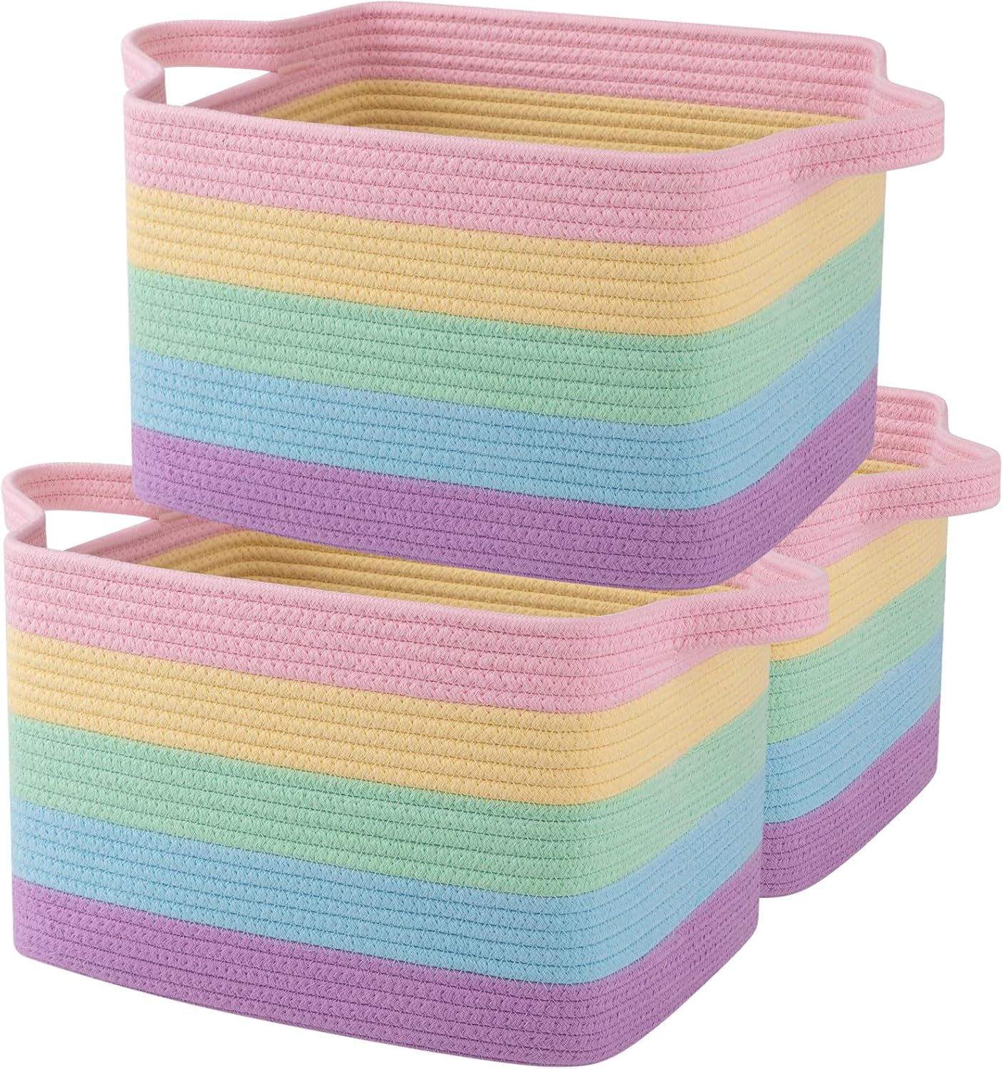 13"x9.9"x8.7" 3 Pack Cotton Rope Storage Basket Oiahomy Bins For Shelves