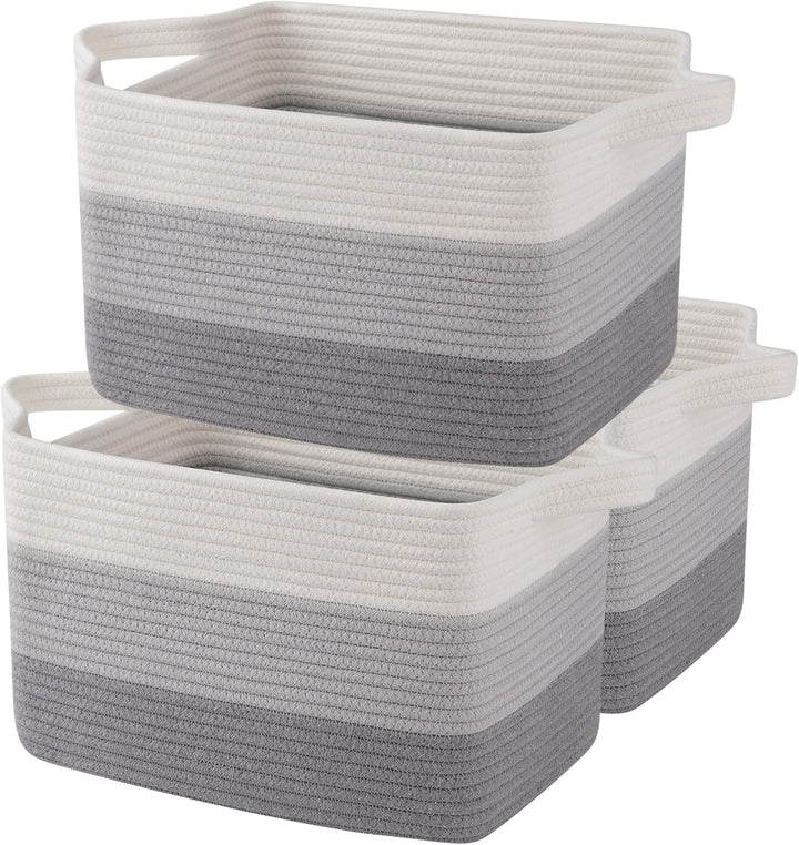 13"x9.9"x8.7" 3 Pack Cotton Rope Storage Basket Oiahomy Bins For Shelves