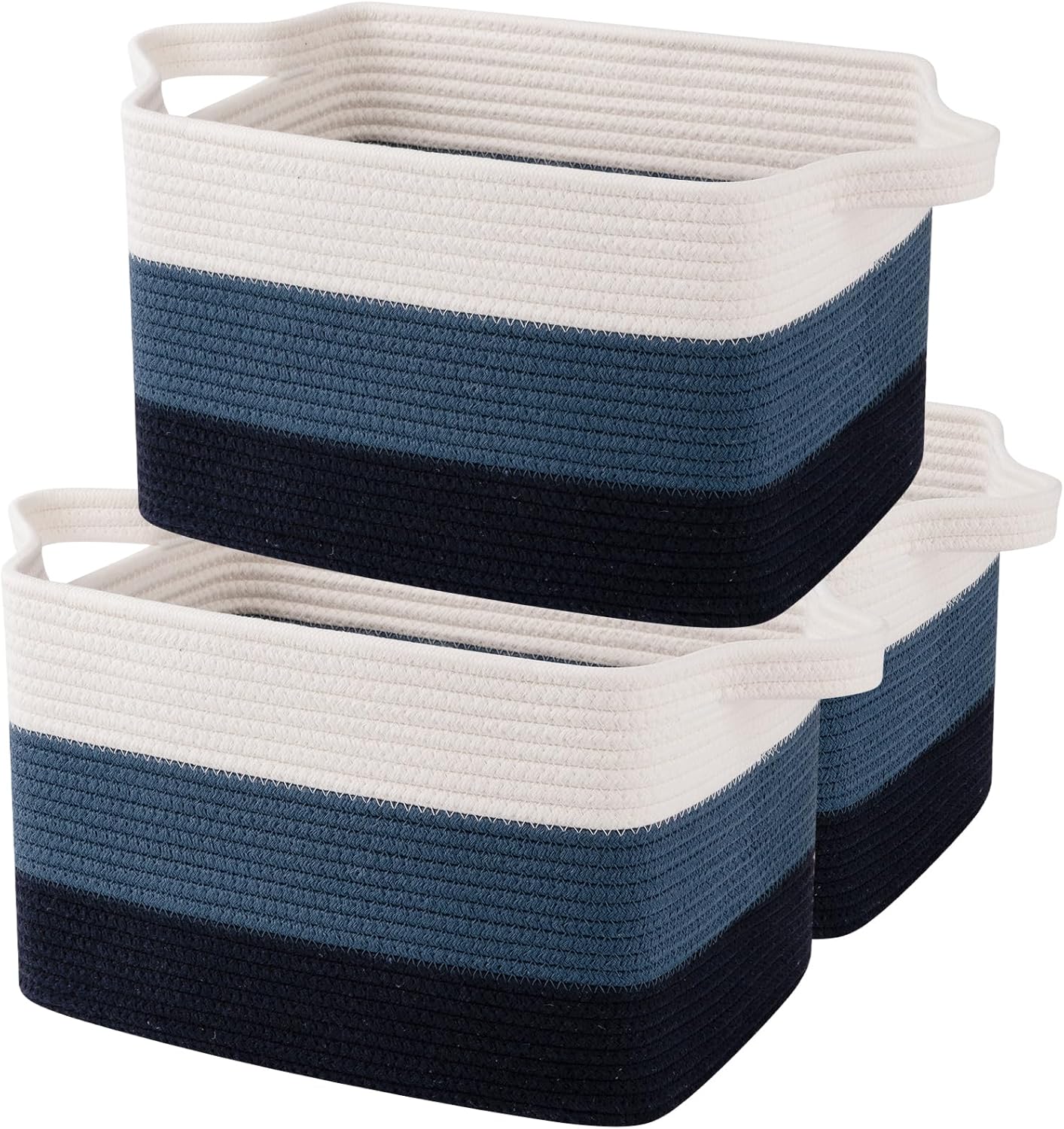 13"x9.9"x8.7" 3 Pack Cotton Rope Storage Basket Oiahomy Bins For Shelves