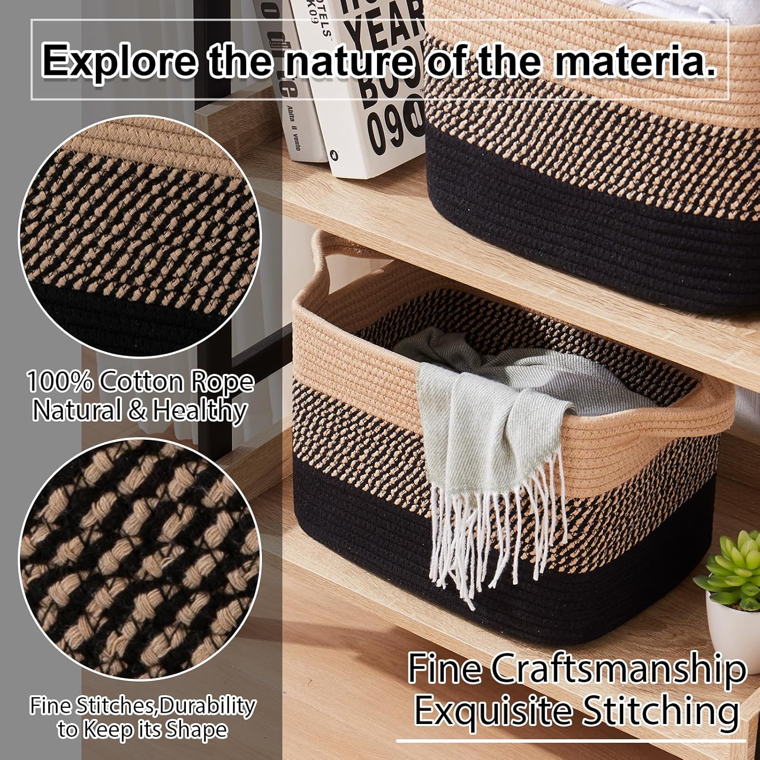 OIAHOMY Woven Baskets Storage Bins Set with Handles - Oiahomy 
