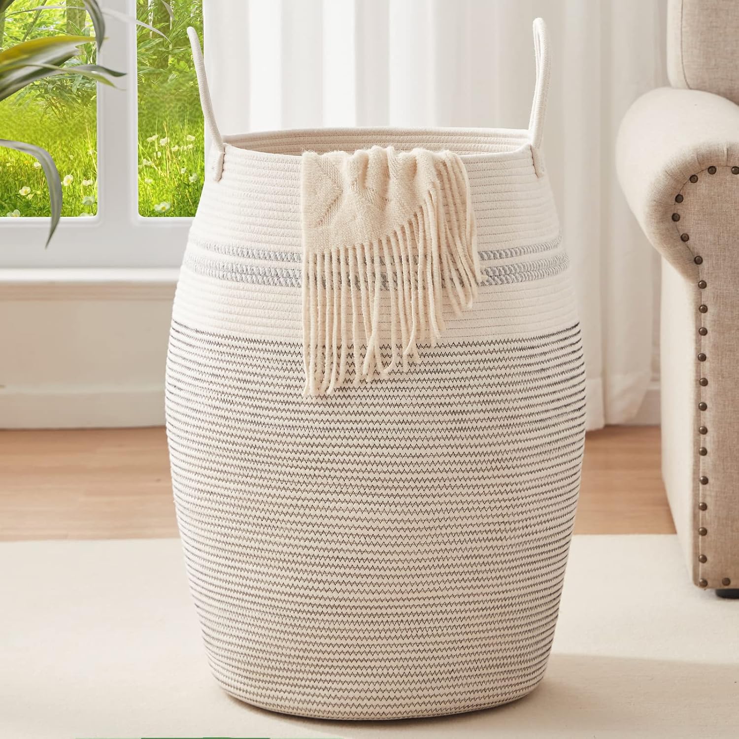 OIAHOMY Large Woven Basket For Blankets - Oiahomy 
