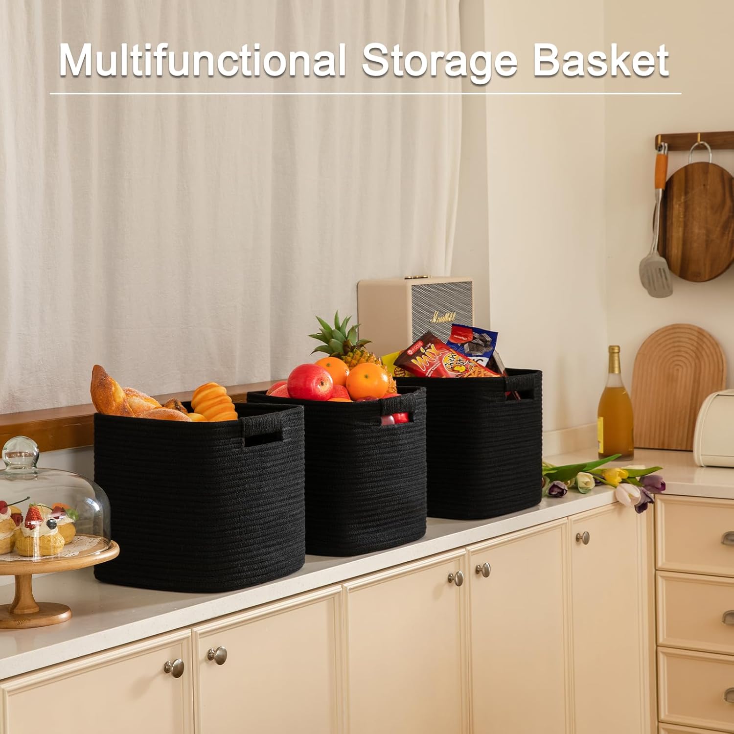 OIAHOMY 3-Pack Square Storage Baskets for Shelves - Oiahomy 