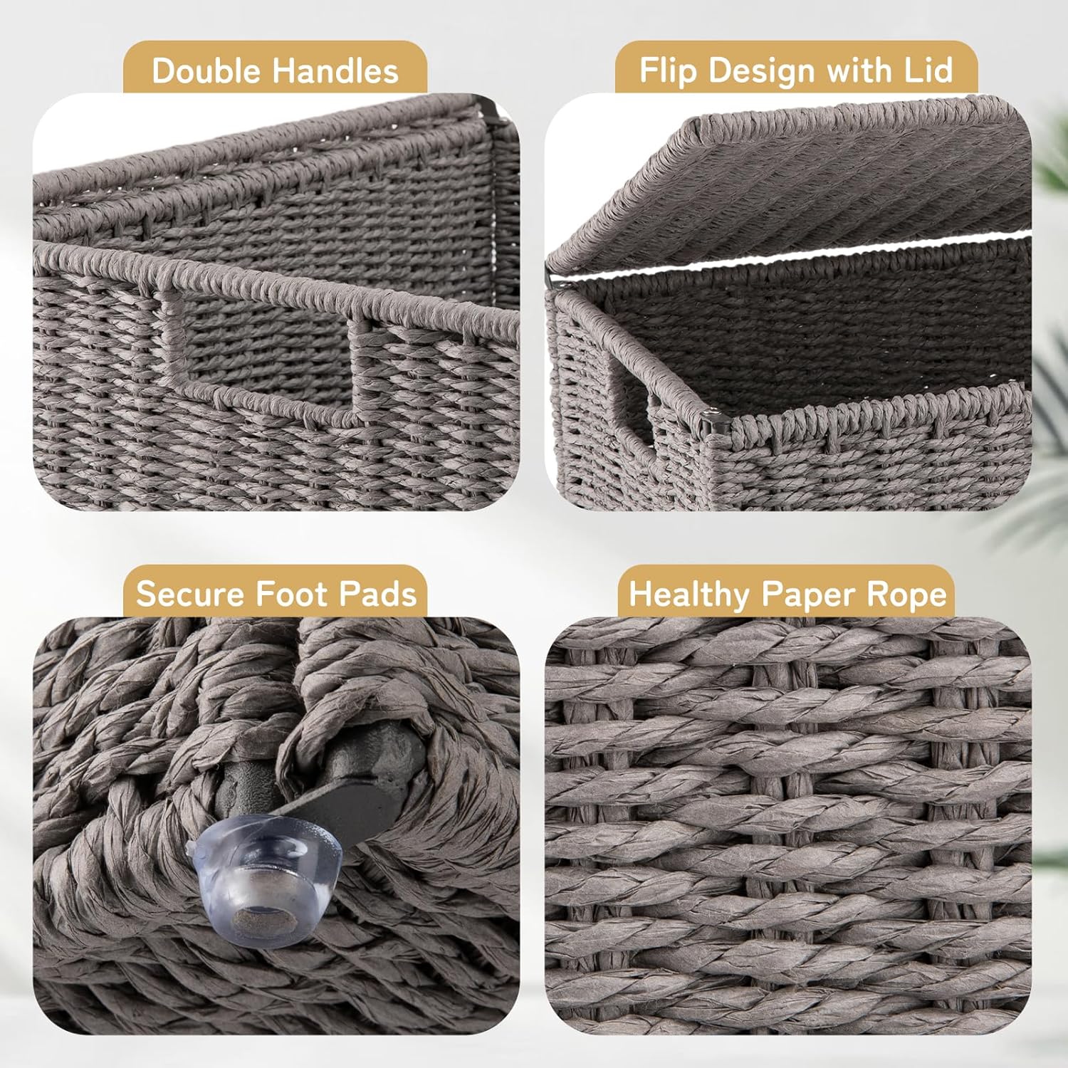 OIAHOMY Foldable Woven Paper Rope Basket Wicker Hamper - Oiahomy 