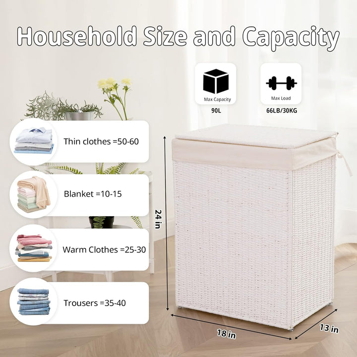 OIAHOMY Foldable Woven Paper Rope Basket Wicker Hamper - Oiahomy 