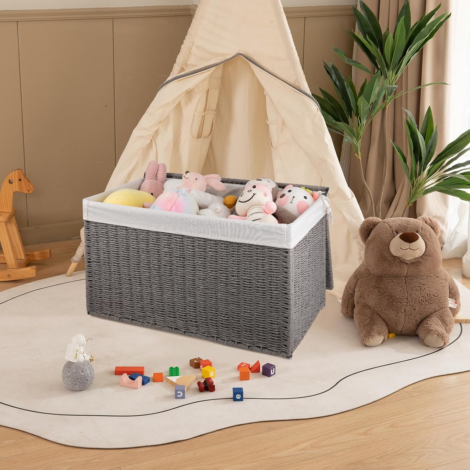 OIAHOMY 105L Blanket Basket with Removable Separated Liner Bag - Oiahomy 