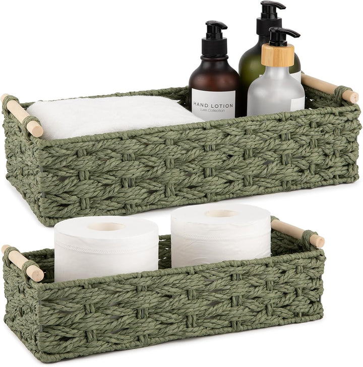 OIAHOMY 2 Pack Wicker Bin Home Organizer Storage Basket - Oiahomy 