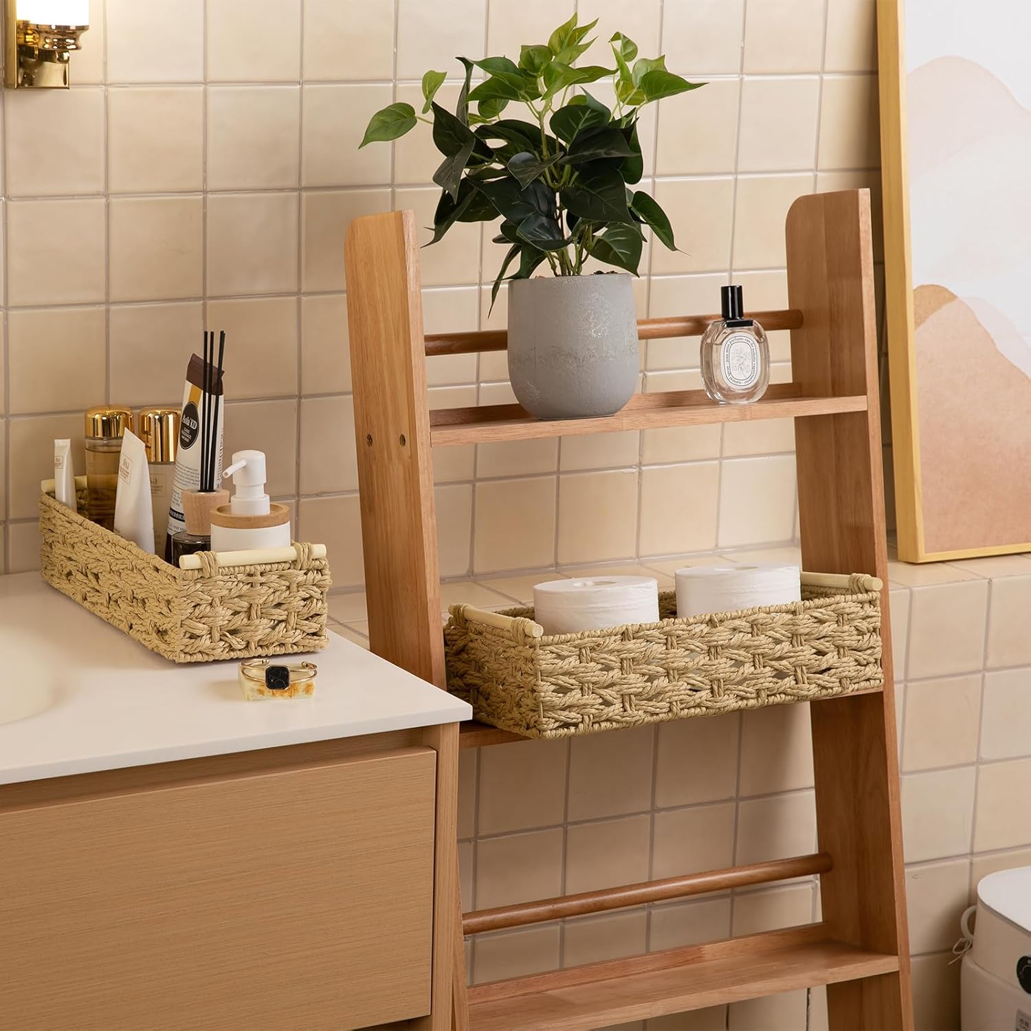 OIAHOMY 2 Pack Wicker Bin Home Organizer Storage Basket - Oiahomy 