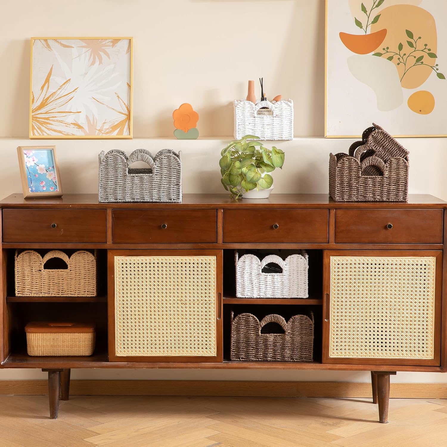 OIAHOMY 3 Packs Home Decorative Bookshelf Organization Cosmetic Storage Basket - Oiahomy 