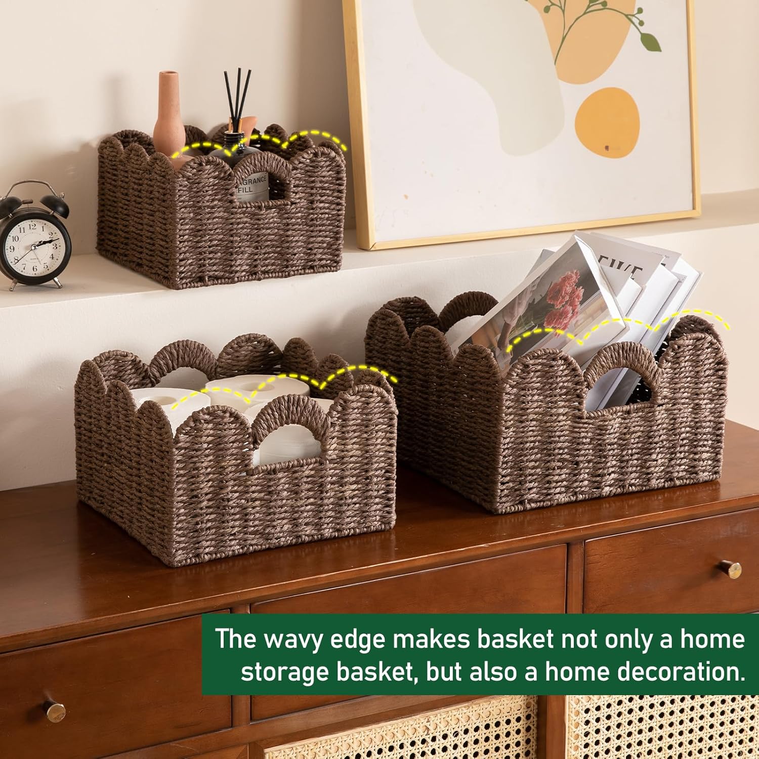 OIAHOMY 3 Packs Home Decorative Bookshelf Organization Cosmetic Storage Basket - Oiahomy 