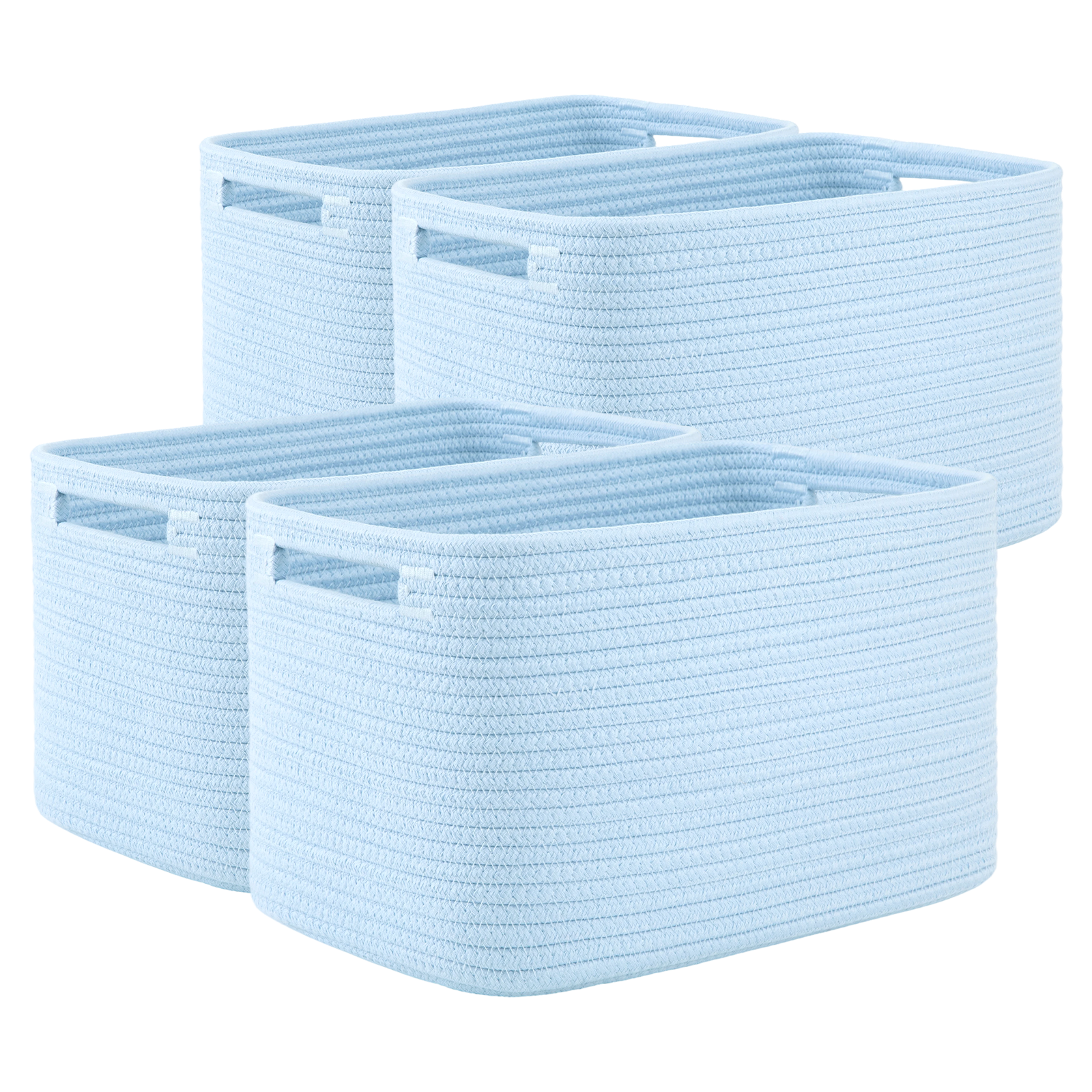 OIAHOMY 4 Pack Storage Baskets for Organizing, Cube Storage Bins for Shelves, Rectangle Storage Baskets With Handles, Woven Baskets for Storage, 12.7''Lx9''Wx7.8''H, Light Blue