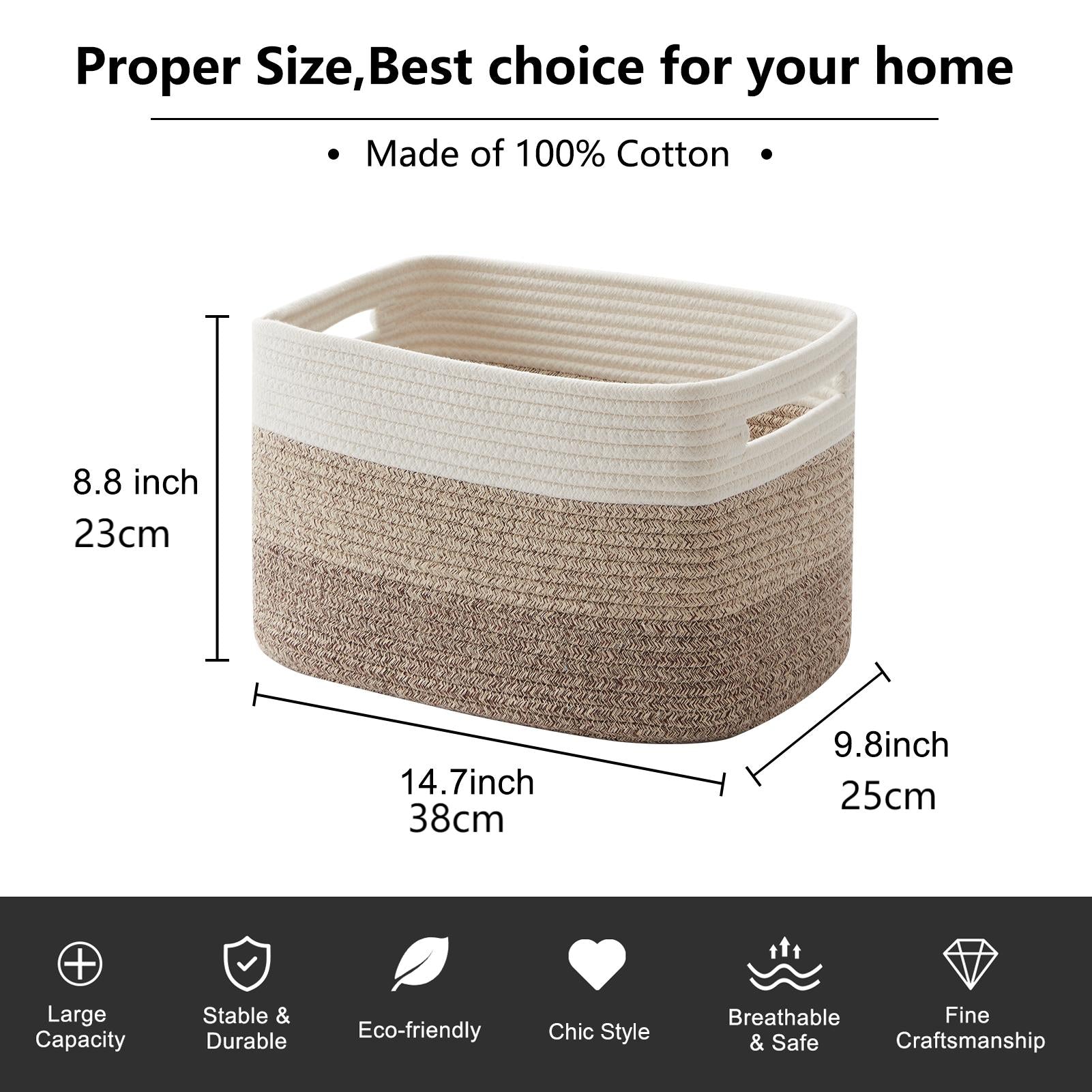 14.7"x9.8"x8.8" Cotton Rope Storage Basket 3 Pack