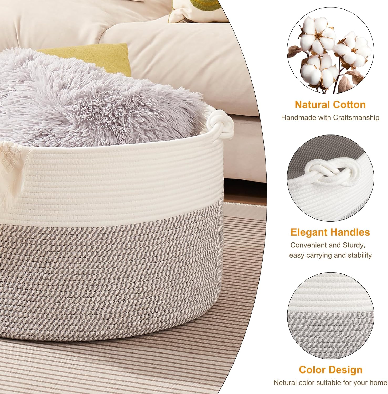 OIAHOMY Durable Home Organizer Cotton Rope Basket - Oiahomy 
